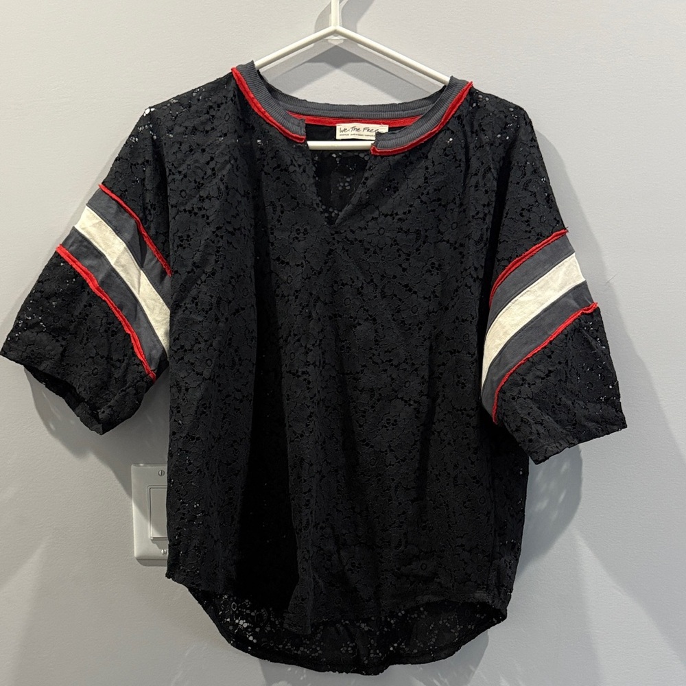 We The Free Black and Red Lace Top size M